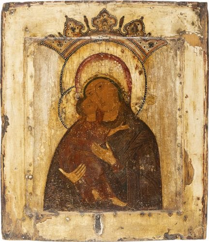 UNE ICÔNE RARE REPRÉSENTANT LA MÈRE DE DIEU DE VOL