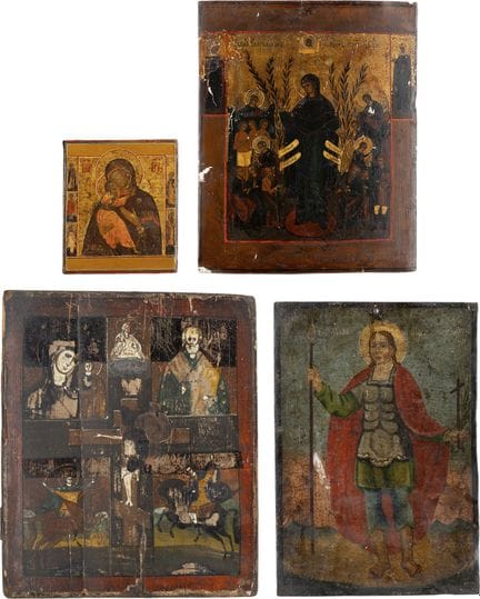 QUATRE ICÔNES : UNE ICÔNE MINIATURE DE LA MÈRE DE 