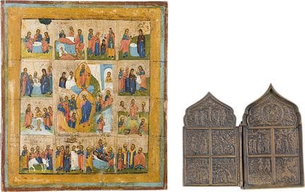AN ICON DEPICTING THE MAJOR FEASTS AND A DIPTYCH R