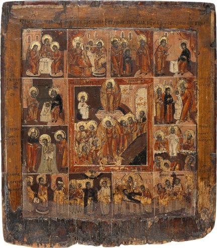 AN ICON DEPICTING THE MAJOR FEASTS Russian, 18th c