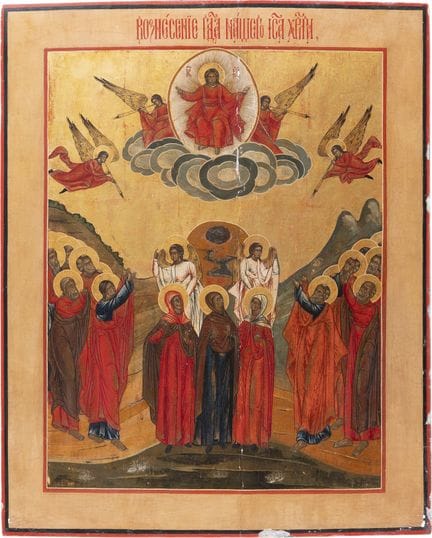 A LARGE ICON DEPICTING THE ASCENSION OF CHRIST Rus