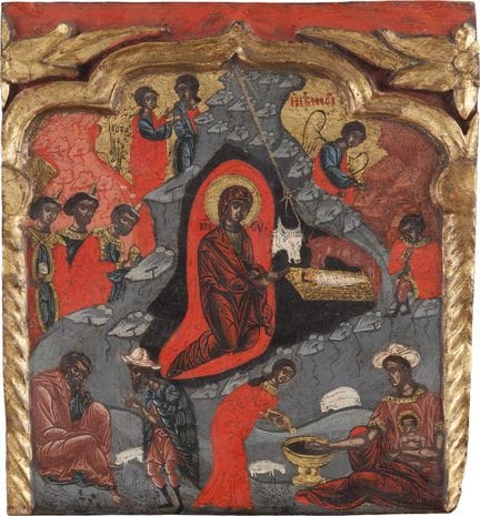 A FINE ICON DEPICTING THE NATIVITY OF CHRIST FROM 