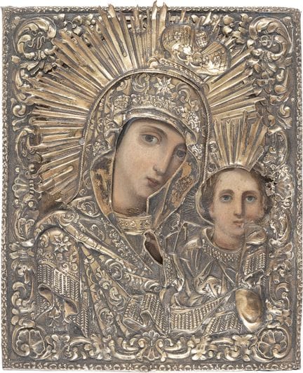 UNE PETITE ICÔNE DE LA MÈRE DE DIEU DE KAZAN AVEC 