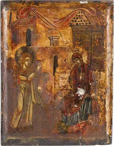 A SMALL ICON DEPICTING THE ANNUNCIATION OF THE MOT