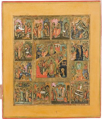 A FINE ICON DEPICTING THE RESURRECTION OF CHRIST A