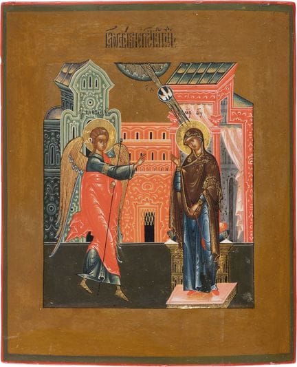AN ICON DEPICTING THE ANNUNCIATION OF THE MOTHER O
