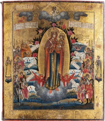 UNE BELLE ICÔNE REPRÉSENTANT LA MÈRE DE DIEU « JOI
