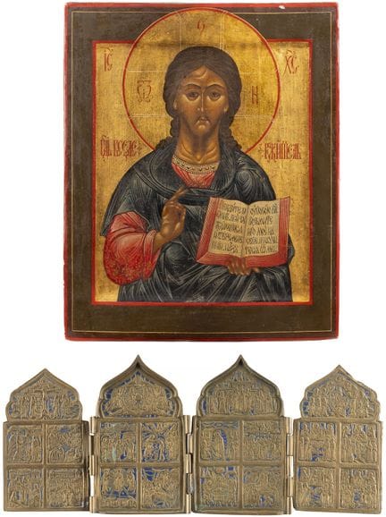ICÔNE REPRÉSENTANT LE CHRIST PANTOKRATOR ET QUADRI