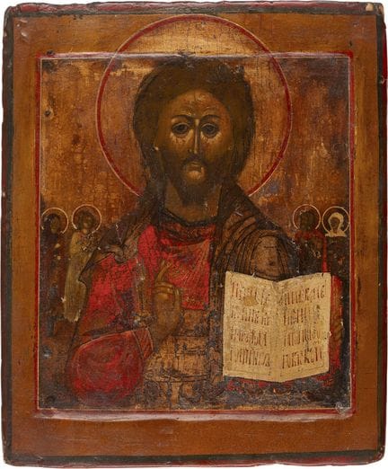 ICÔNE REPRÉSENTANT LE CHRIST PANTOKRATOR AVEC QUAT