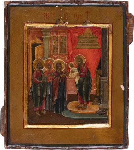 A SMALL ICON DEPICTING THE PRESENTATION OF CHRIST 