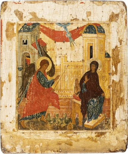 A LARGE ICON DEPICTING THE ANNUNCIATION OF THE MOT