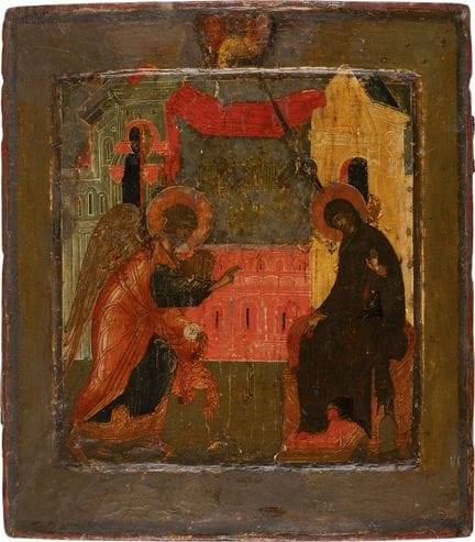 A VERY FINE ICON DEPICTING THE ANNUNCIATION OF THE