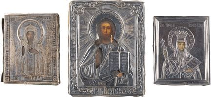 TROIS ICÔNES MINIATURES AVEC OKLAD EN ARGENT REPRÉ