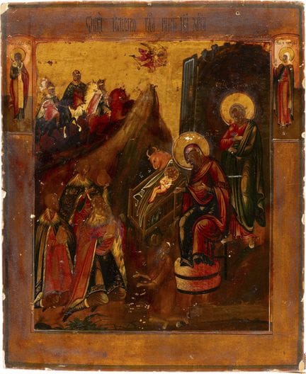 A LARGE ICON DEPICTING THE NATIVITY OF CHRIST Russ