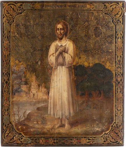 UNE ICÔNE RARE REPRÉSENTANT SAINT ALEXIS, L'HOMME 