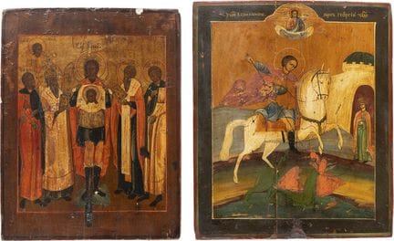 DEUX ICÔNES REPRÉSENTANT DES SAINTS PATRONS ET SAI