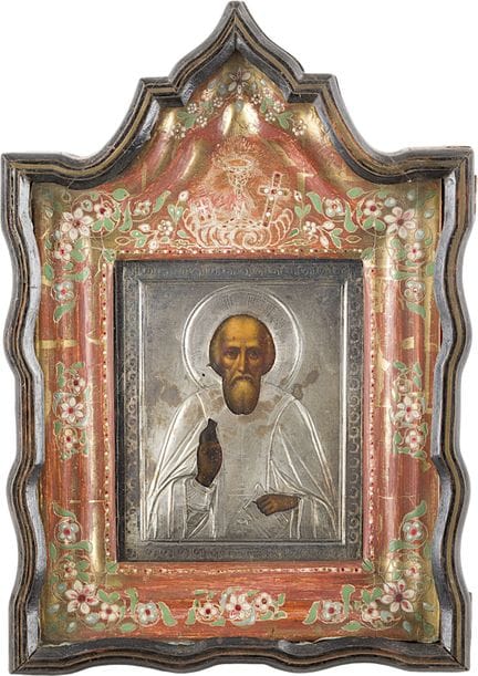 ICÔNE REPRÉSENTANT SAINT SERGIUS DE RADONÉZH AVEC 