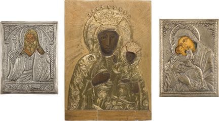 TRES ICONOS CON IMÁGENES DE LA MADRE DE DIOS Y SAN