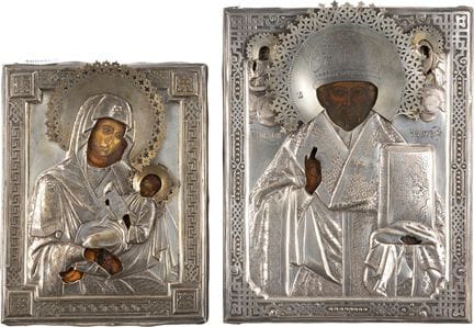 DOS PEQUEÑOS ICONOS CON MARCOS DE PLATA QUE REPRES