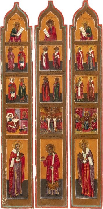 TRES PANELES DE UN ICONOSTASIS ITINERANTE QUE MUES