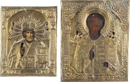 DOS ICONOS CON OKLAD QUE REPRESENTAN A SAN NICOLÁS
