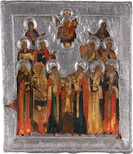ICÔNE PATRONALE REPRÉSENTANT DOUZE SAINTS ET LA MÈ