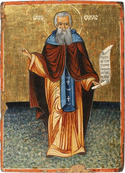 UN PRECIOSO ICONO QUE REPRESENTA A SAN SABAS. Grec