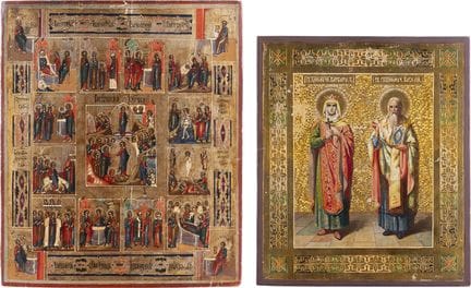 DOS ICONOS: UN ICONO PATRONAL QUE MUESTRA A SANTA 
