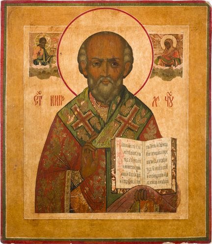 ICONO DE SAN NICOLÁS DE MYRA. Ruso, siglo XIX. Tem