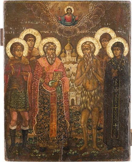 PEQUEÑO ICONO PATRONAL EN EL QUE APARECEN SEIS SAN