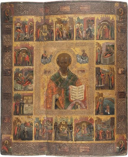 GRAN ICONO VITA DE SAN NICOLÁS DE MIRA CON 16 ESCE