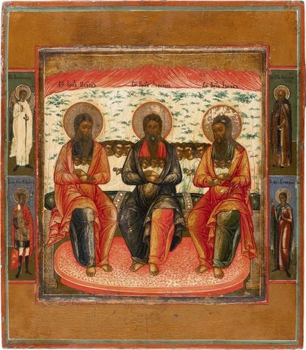 UN ICONO RARO QUE MUESTRA A LOS TRES PATRIARCAS EN