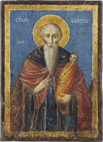 PEQUEÑO ICONO DE SAN ALIPIY. Bulgaria, principios 
