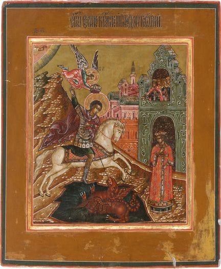 ICÔNE REPRÉSENTANT SAINT GEORGES TUANT LE DRAGON. 