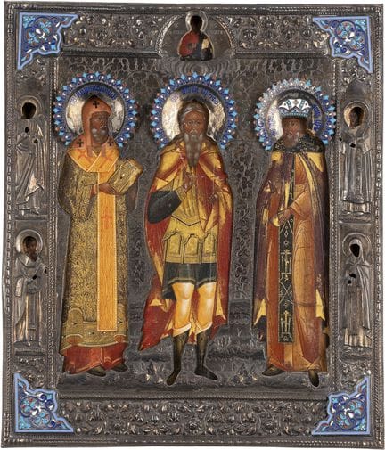 UN PRECIOSO ICONO PATRONAL DATADO QUE REPRESENTA A