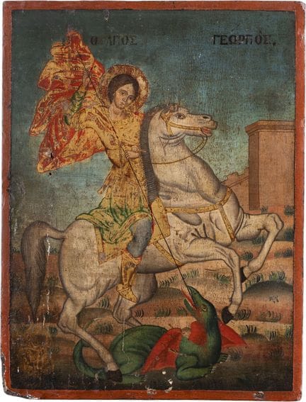 PEQUEÑO ICONO QUE REPRESENTA A SAN JORGE MATANDO A