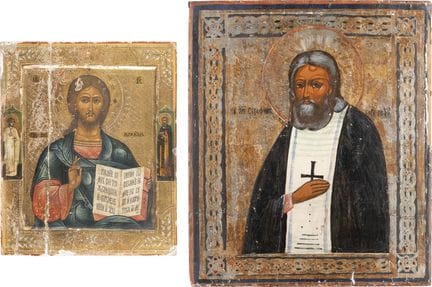 DEUX ICÔNES REPRÉSENTANT LE CHRIST PANTOKRATOR ET 