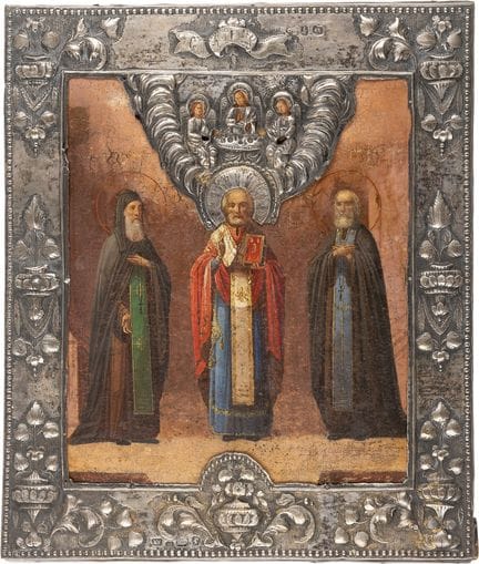 ICÔNE PATRONALE REPRÉSENTANT LES SAINTS MACAIRE D'