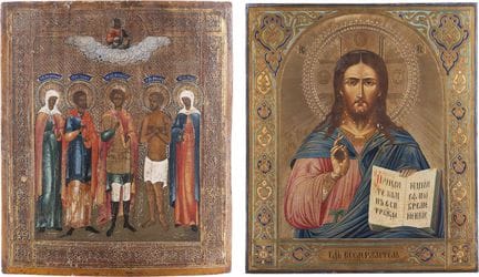 DOS ICONOS QUE REPRESENTAN A CRISTO PANTOCRATOR Y 