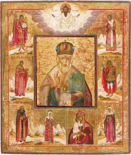 UN GRAN ICONO QUE MUESTRA A SAN NICOLÁS RODEADO PO