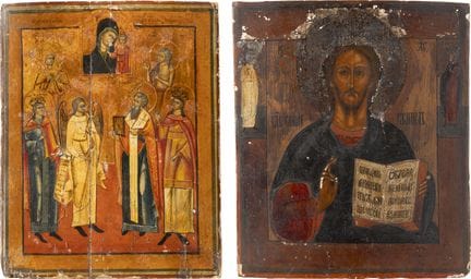 DOS ICONOS QUE REPRESENTAN A CRISTO PANTOCRATOR Y 