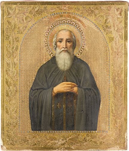 UNE ICÔNE RARE REPRÉSENTANT LE VÉNÉRABLE SAINT CON