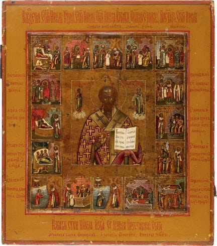 UN PRECIOSO ICONO DE LA VIDA DE SAN NICOLÁS DE MIR