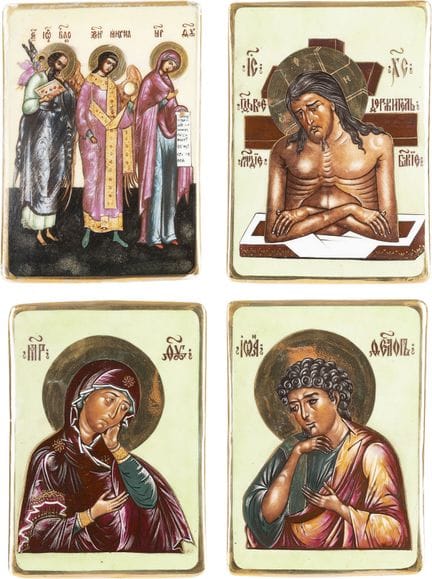 CUATRO PLACAS DE PORCELANA CON LA VIRGEN MARÍA, CR