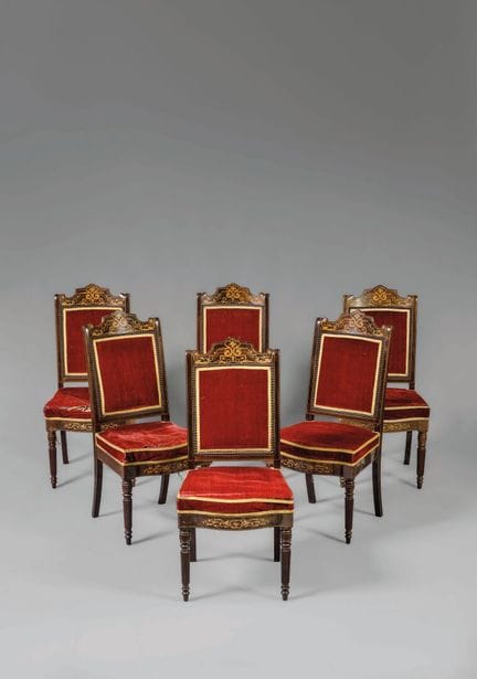 Set di 6 sedie da pranzo con schienale decorato, i
