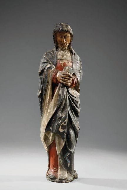 "Vierge en oraison"
Bois sculpté et polychromé. 
X