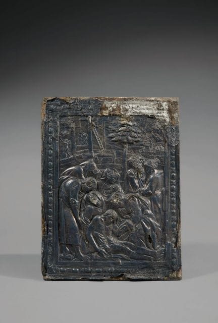 "Les lamentations sur le Christ mort". 
Plaque rec