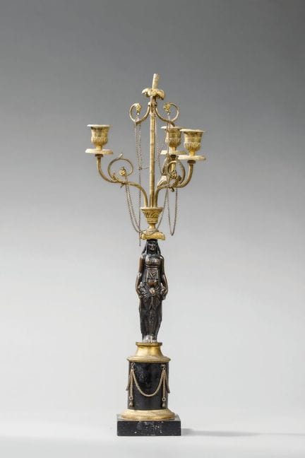 Candélabre à trois bras de lumière en bronze à deu