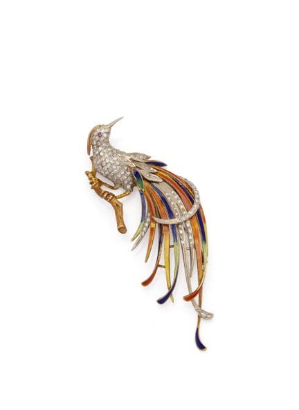 BROCHE OISEAU DE PARADIS en or 2 tons 18K (750/100