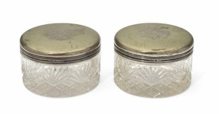 PAIR OF SWEDISH ART NOUVEAU CUT-CRYSTAL POWDER BOX